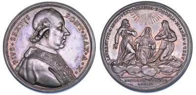 Pio VI (Giannangelo Braschi), Medaglia annuale in argento, Tre nuovi Santi, 1784/A