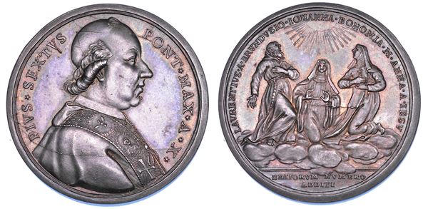 STATO PONTIFICIO. PIO VI (Giannangelo Braschi), 1775-1799. Medaglia annuale in argento. 1784/A. X. Tre nuovi Santi.
