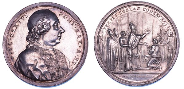 STATO PONTIFICIO. PIO VI (Giannangelo Braschi), 1775-1799. Medaglia annuale in argento. 1789/A. XV. Consacrazione della Chiesa di Subiaco.