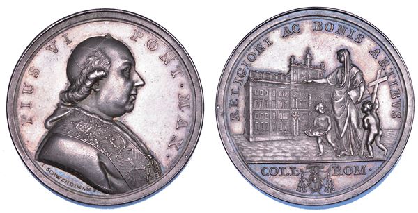 STATO PONTIFICIO. PIO VI (Giannangelo Braschi), 1775-1799. Medaglia in argento. s.d. Premio alunni Collegio Romano.