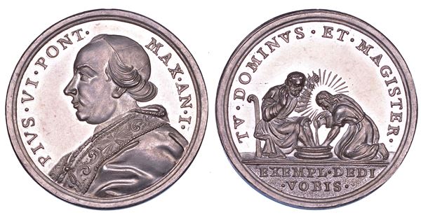 STATO PONTIFICIO. PIO VI (Giannangelo Braschi), 1775-1799. Medaglia in argento (1775)/A. I. Lavanda dei piedi del Giovedì Santo.
