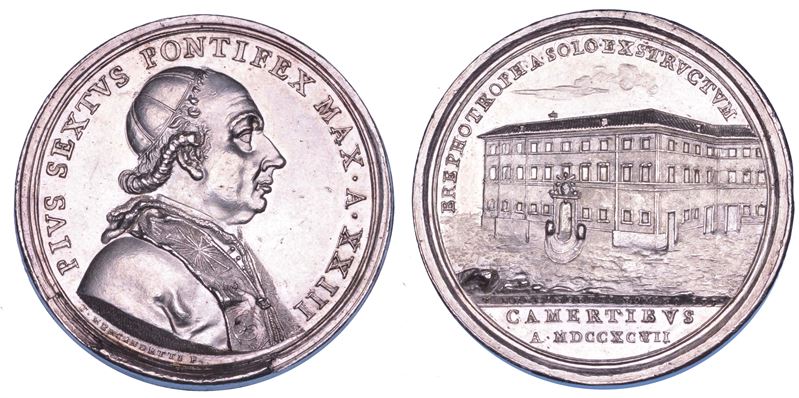 STATO PONTIFICIO. PIO VI (Giannangelo Braschi), 1775-1799. Medaglia annuale in argento 1797/A. XXIII. Ospizio dei trovatelli a Camerino.  - Auction Numismatics - Cambi Casa d'Aste