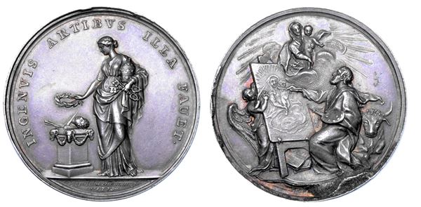 STATO PONTIFICIO. PIO VI (Giannangelo Braschi), 1775-1799. Medaglia in argento 1775/(A.I). Accademia di San Luca.