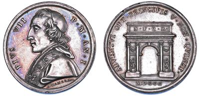 Pio VII (Barnaba Chiaramonti), Medaglia annuale in argento 1800/A. Ingresso a Roma dopo l'elezion...
