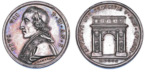 STATO PONTIFICIO. PIO VII (Barnaba Chiaramonti), 1800-1823. Medaglia annuale in argento 1800/A. I. Ingresso di Pio VII a Roma dopo l'elezione.