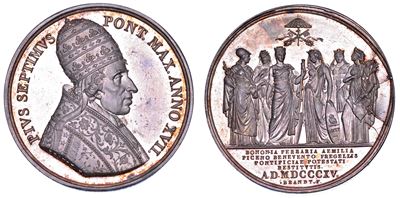 Pio VII, Medaglia annuale in argento 1815/A. XVII - Restituzione allo Stato Pontificio delle sue ...