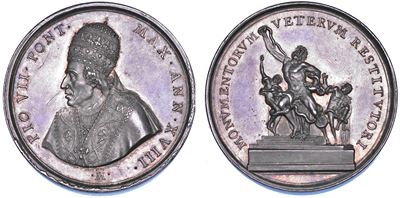 PIAZZA PIO VII, Medaglia annuale in argento, Restituzione di opere d'arte dalla Francia, 1817