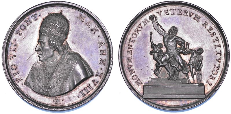 STATO PONTIFICIO. PIO VII (Barnaba Chiaramonti), 1800-1823. Medaglia annuale in argento (1817)/A. XVIII. Restituzione di opere d'arte da parte della Francia.  - Asta Numismatica - Cambi Casa d'Aste