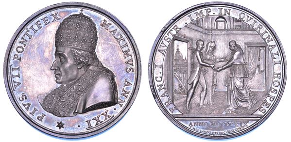 STATO PONTIFICIO. PIO VII (Barnaba Chiaramonti), 1800-1823. Medaglia annuale in argento 1820/A. XXI. Visita dell'Imperatore d'Austria.