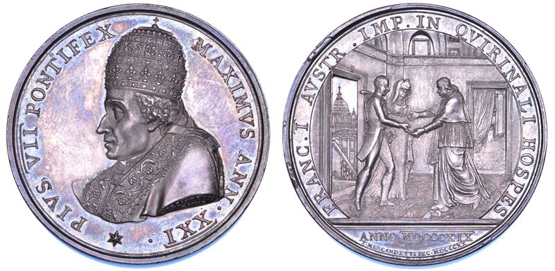 STATO PONTIFICIO. PIO VII (Barnaba Chiaramonti), 1800-1823. Medaglia annuale in argento 1820/A. XXI. Visita dell'Imperatore d'Austria.  - Asta Numismatica - Cambi Casa d'Aste