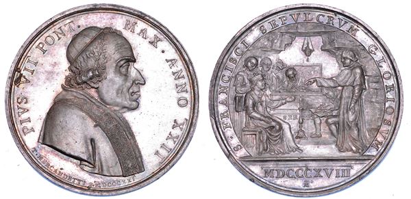 STATO PONTIFICIO. PIO VII (Barnaba Chiaramonti), 1800-1823. Medaglia annuale in argento 1821/A. XXII. Riconoscimento del corpo di San Francesco d'Assisi.