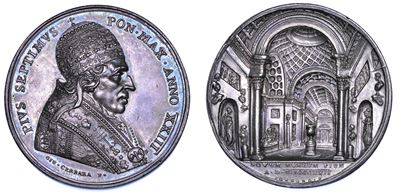 Pio VII (Barnaba Chiaramonti), Medaglia annuale in argento 1822/A, XXIII - Ampliamento Museo Vati...