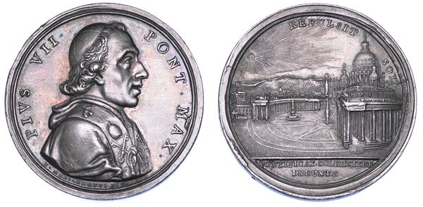 STATO PONTIFICIO. PIO VII (Barnaba Chiaramonti), 1800-1823. Medaglia in argento (1801/A. II). Possesso del Laterano.