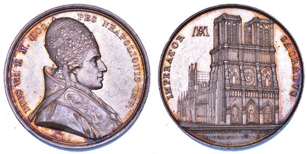 STATO PONTIFICIO. PIO VII (Barnaba Chiaramonti), 1800-1823. Medaglia in argento 1804 (A. V). Il Pontefice a Parigi per l'incoronazione di Napoleone I.