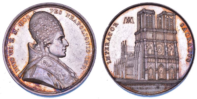 STATO PONTIFICIO. PIO VII (Barnaba Chiaramonti), 1800-1823. Medaglia in argento 1804 (A. V). Il Pontefice a Parigi per l'incoronazione di Napoleone I.  - Auction Numismatics - Cambi Casa d'Aste