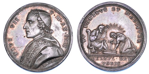 STATO PONTIFICIO. PIO VII (Barnaba Chiaramonti), 1800-1823. Medaglia in argento  (1803)/A. IV. La Lavanda dei piedi del Giovedì Santo.