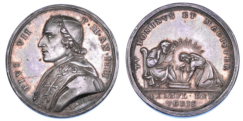 STATO PONTIFICIO. PIO VII (Barnaba Chiaramonti), 1800-1823. Medaglia in argento  (1803)/A. IV. La Lavanda dei piedi del Giovedì Santo.  - Auction Numismatics - Cambi Casa d'Aste