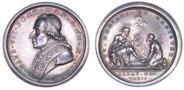 STATO PONTIFICIO. PIO VII (Barnaba Chiaramonti), 1800-1823. Medaglia in argento  (1809)/A. X. La Lavanda dei piedi del Giovedì Santo.