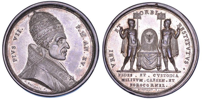 STATO PONTIFICIO. PIO VII (Barnaba Chiaramonti), 1800-1823. Medaglia in argento (1814)/A. XV. Visita alle truppe a Imola e Cesena.  - Auction Numismatics - Cambi Casa d'Aste