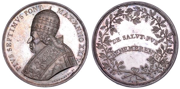STATO PONTIFICIO. PIO VII (Barnaba Chiaramonti), 1800-1823. Medaglia in argento (1823)/A. XXIV. Benemerenti - Salute pubblica.