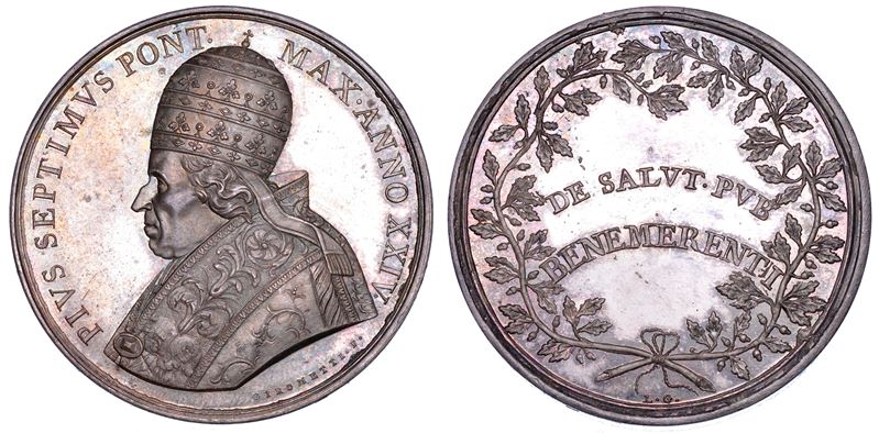 STATO PONTIFICIO. PIO VII (Barnaba Chiaramonti), 1800-1823. Medaglia in argento (1823)/A. XXIV. Benemerenti - Salute pubblica.  - Auction Numismatics - Cambi Casa d'Aste