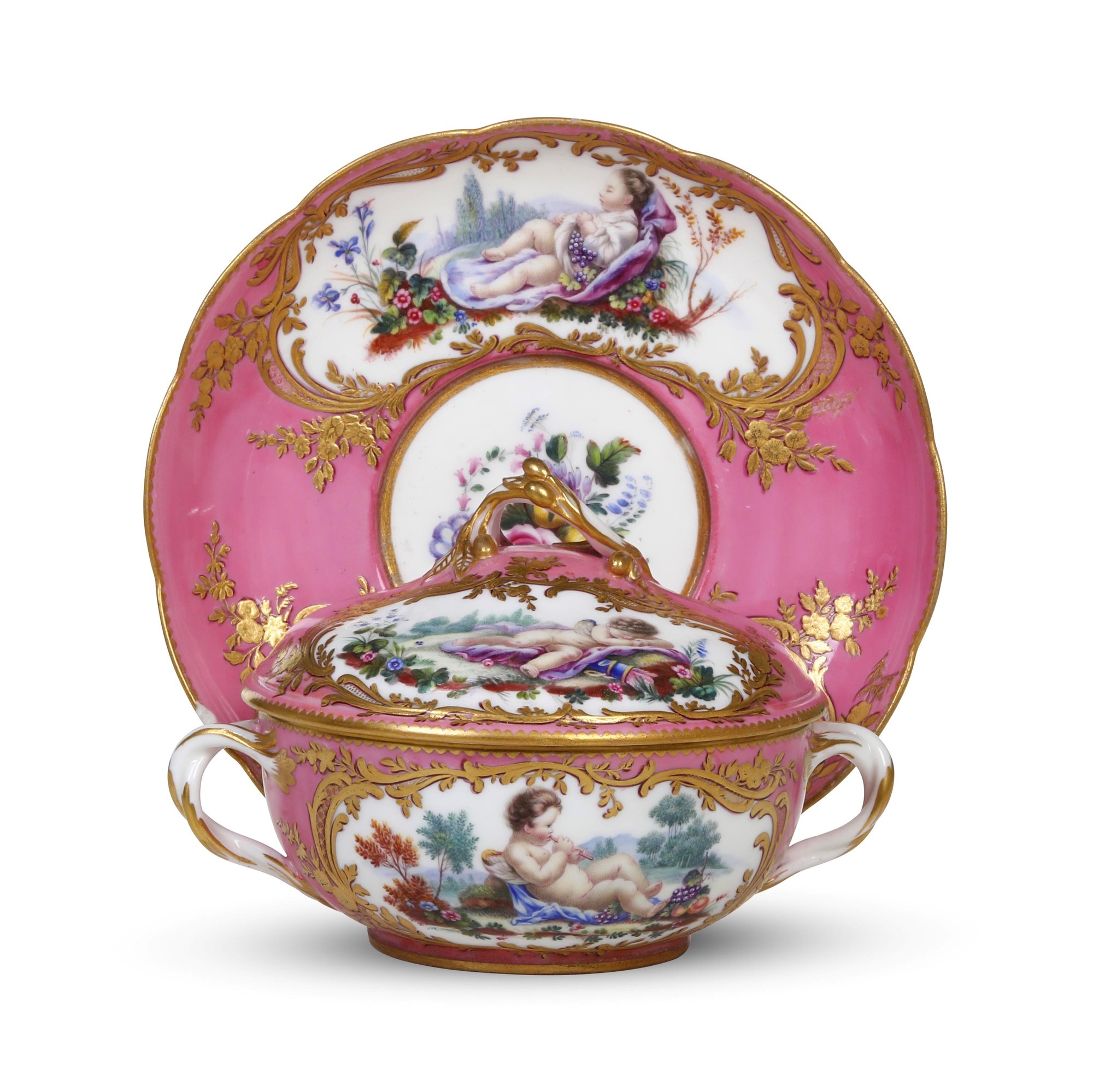 Sèvres, Tazza da brodo con sottopiatto, XVIII secolo, porcellana con decorazione XIX secolo
