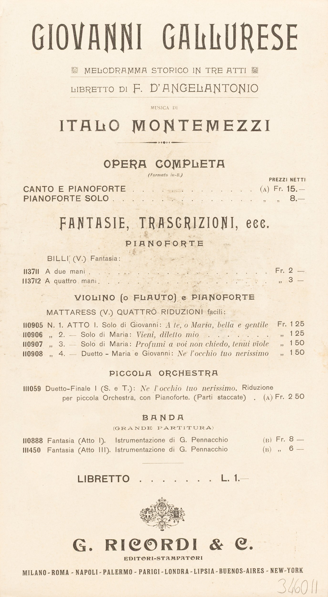 Giovanni Gallurese - Opera di Italo Montemezzi