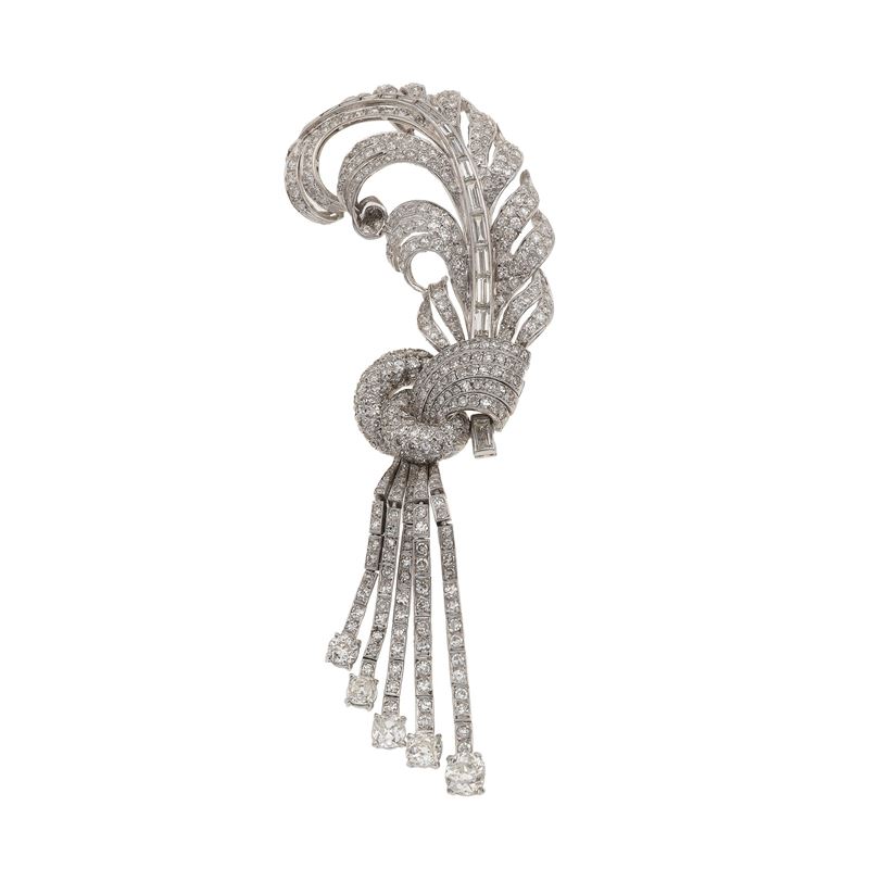 Diamond and platinum brooch  - Auction Fine Jewellery - Cambi Casa d'Aste
