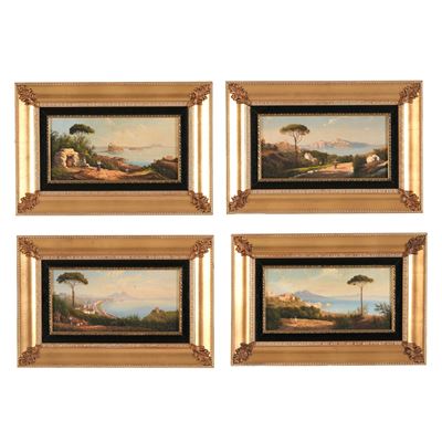 F. Scoppa, Quattro vedute di Napoli e dintorni, olio su tela
