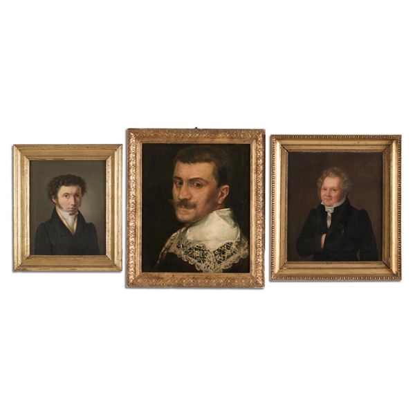 Tre dipinti con ritratti maschili.