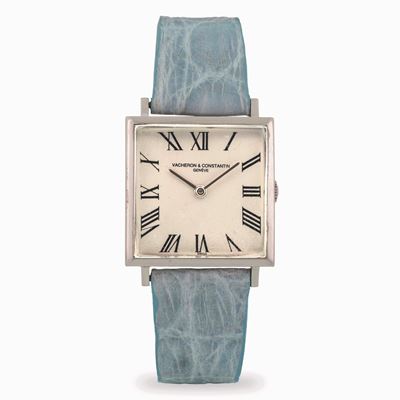 Rettangolare Extrapiatto in oro bianco 18kt con quadrante argentè e numeri romani, circa 1960
