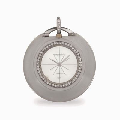 Orologio da tasca in oro bianco 18k con diamanti, circa 1960