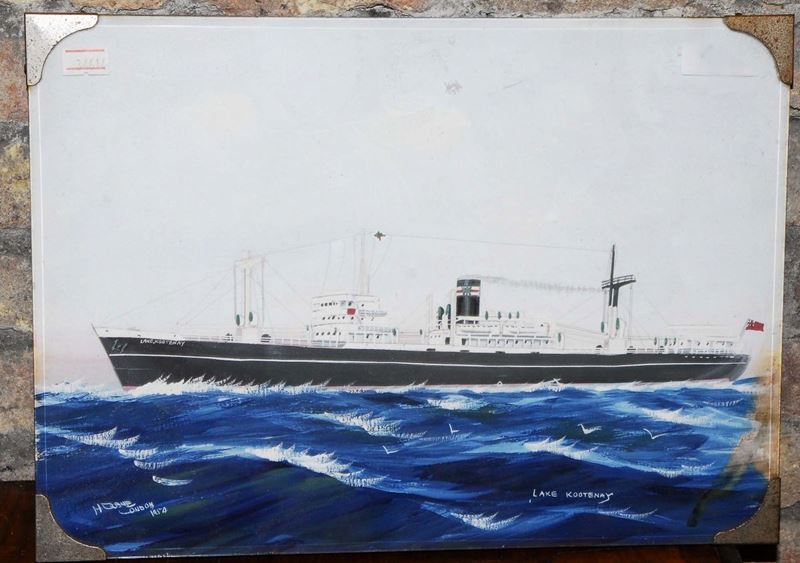 H.Crane (XX secolo) Ritratto del piroscafo Lake Kootenaj, 1954  - Asta Antiquariato e Dipinti Antichi - Cambi Casa d'Aste