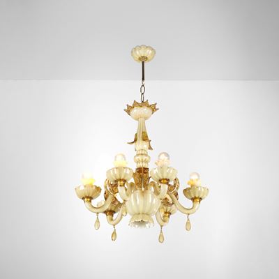 Lampada a sospensione in vetro di Murano opalino e colorato