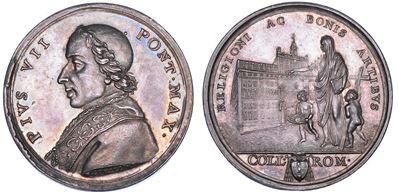 Pio VII (Barnaba Chiaramonti), Medaglia in argento, Premio per gli allievi del Collegio romano, 1...