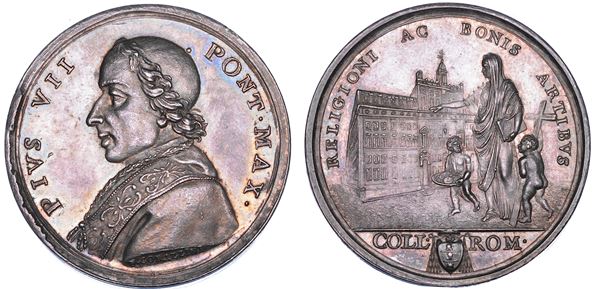 STATO PONTIFICIO. PIO VII (Barnaba Chiaramonti), 1800-1823. Medaglia in argento (1823/A. XXIV). Premio per gli allievi del Collegio romano.