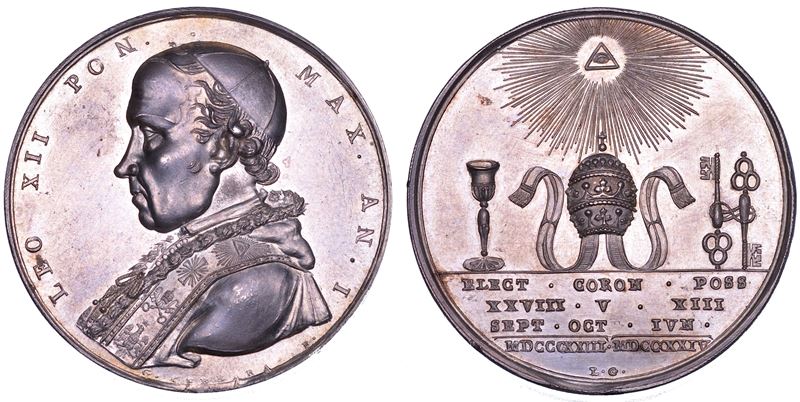 STATO PONTIFICIO. LEONE XII (Annibale Sermattei della Genga), 1823-1829. Medaglia in argento 1823/A. I.  Elezione al pontificato.  - Auction Numismatics - Cambi Casa d'Aste
