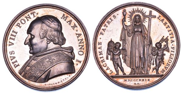 STATO PONTIFICIO. PIO VIII (Francesco Saverio Castiglioni), 1829-1830. Medaglia annuale in argento 1829/A. I. Elezione al Pontificato.
