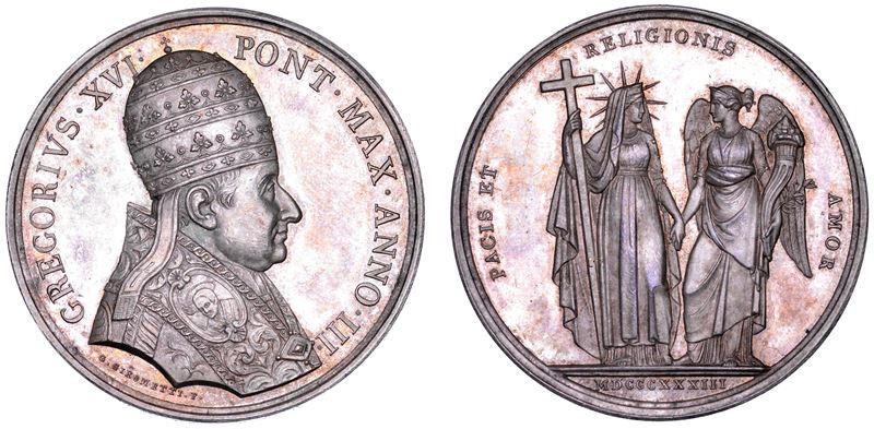 STATO PONTIFICIO. GREGORIO XVI (Bartolomeo Alberto Cappellari), 1831-1846 Medaglia annuale in argento 1833/A. III. L'invito alla concordia dopo la condanna del Liberismo .  - Asta Numismatica - Cambi Casa d'Aste