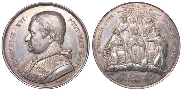 STATO PONTIFICIO. GREGORIO XVI (Bartolomeo Alberto Cappellari), 1831-1846. Medaglia annuale in argento 1839/A. IX. Canonizzazioni del 1839.