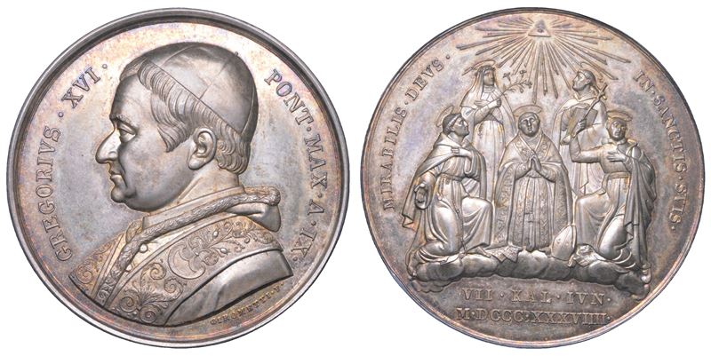 STATO PONTIFICIO. GREGORIO XVI (Bartolomeo Alberto Cappellari), 1831-1846. Medaglia annuale in argento 1839/A. IX. Canonizzazioni del 1839.  - Asta Numismatica - Cambi Casa d'Aste
