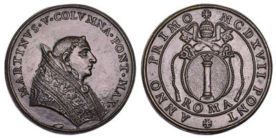 Oddone Colonna, Medaglia di restituzione in bronzo del Pontefice Martino V (1417-1431)