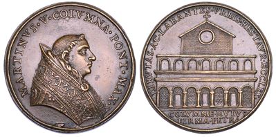 Oddone Colonna, Medaglia di restituzione in bronzo, 1664, Stato Pontificio, Martino V