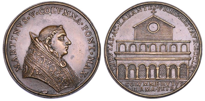 STATO PONTIFICIO. MARTINO V (Oddone Colonna), 1417-1431. Medaglia di restituzione in bronzo (circa 1664). I restauri e la ricostruzione delle chiese romane in rovina.  - Auction Numismatics - Cambi Casa d'Aste