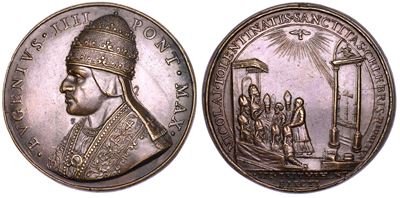 Eugenio IV, Medaglia di restituzione in bronzo con rappresentazione della canonizzazione di San N...