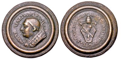 Paolo II (Pietro Barbo), Medaglia in bronzo con busto a capo scoperto, 1465