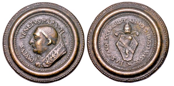 STATO PONTIFICIO. PAOLO II (Pietro Barbo), 1464-1471. Medaglia in bronzo 1465. Fortificazioni di alcune rocche pontificie.