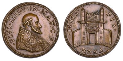 Giovan Angelo Medici, Medaglia commemorativa di Porta Pia, 1561, bronzo
