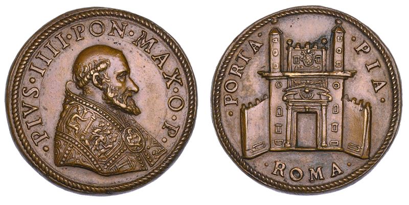 STATO PONTIFICIO. PIO IV  (Giovan Angelo Medici), 1559-1565. Medaglia in bronzo 1561. Costruzione di Porta Pia a Roma.  - Asta Numismatica - Cambi Casa d'Aste