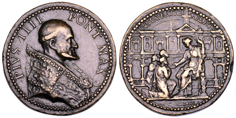 STATO PONTIFICIO. PIO IV  (Giovan Angelo Medici), 1559-1565. Medaglia in bronzo 1562. Costruzione del Collegio Giureconsulti di Milano.  - Auction Numismatics - Cambi Casa d'Aste